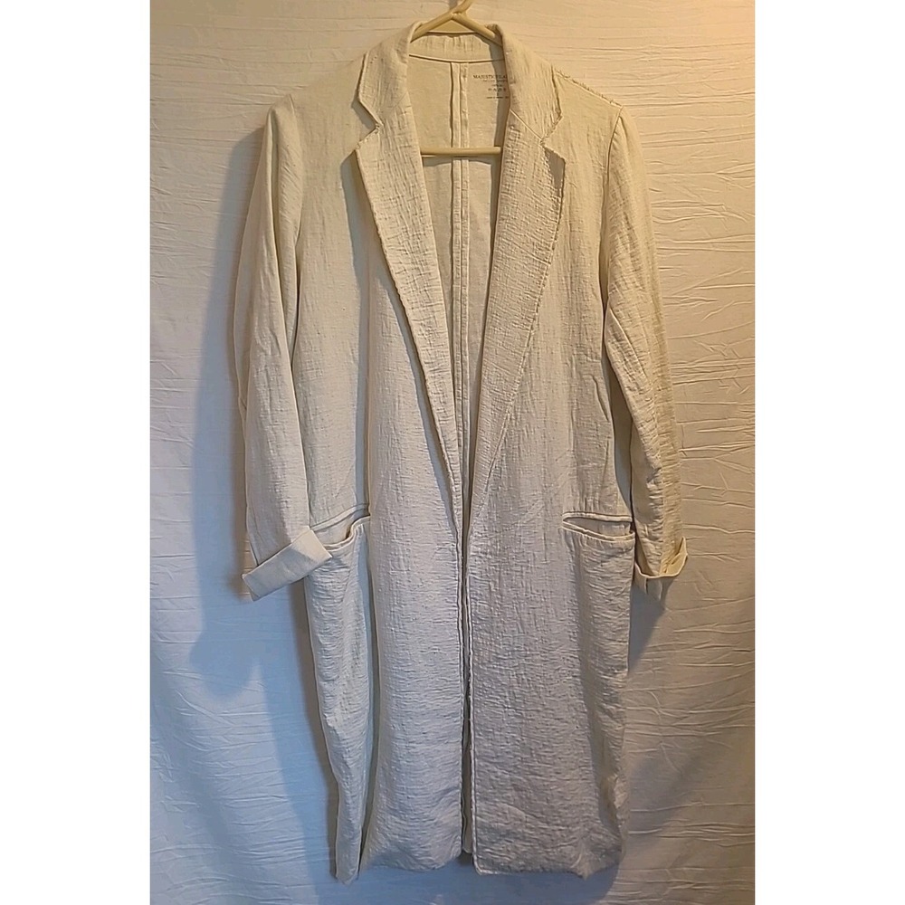 Majestic Filatures Small Cream Linen Blazer Long Jacket Deluxe Teeshirt Duster